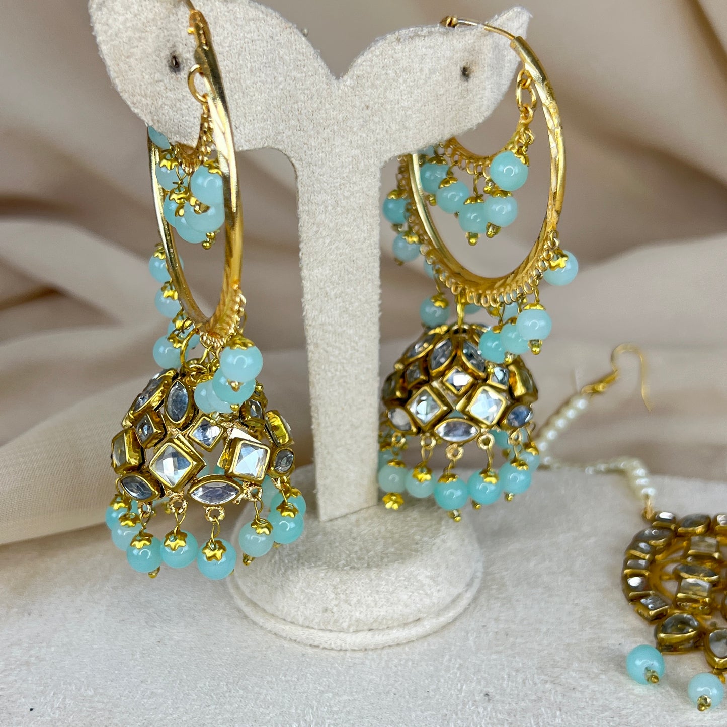 Kundan Jhumka Bali Earring and Tikka Set