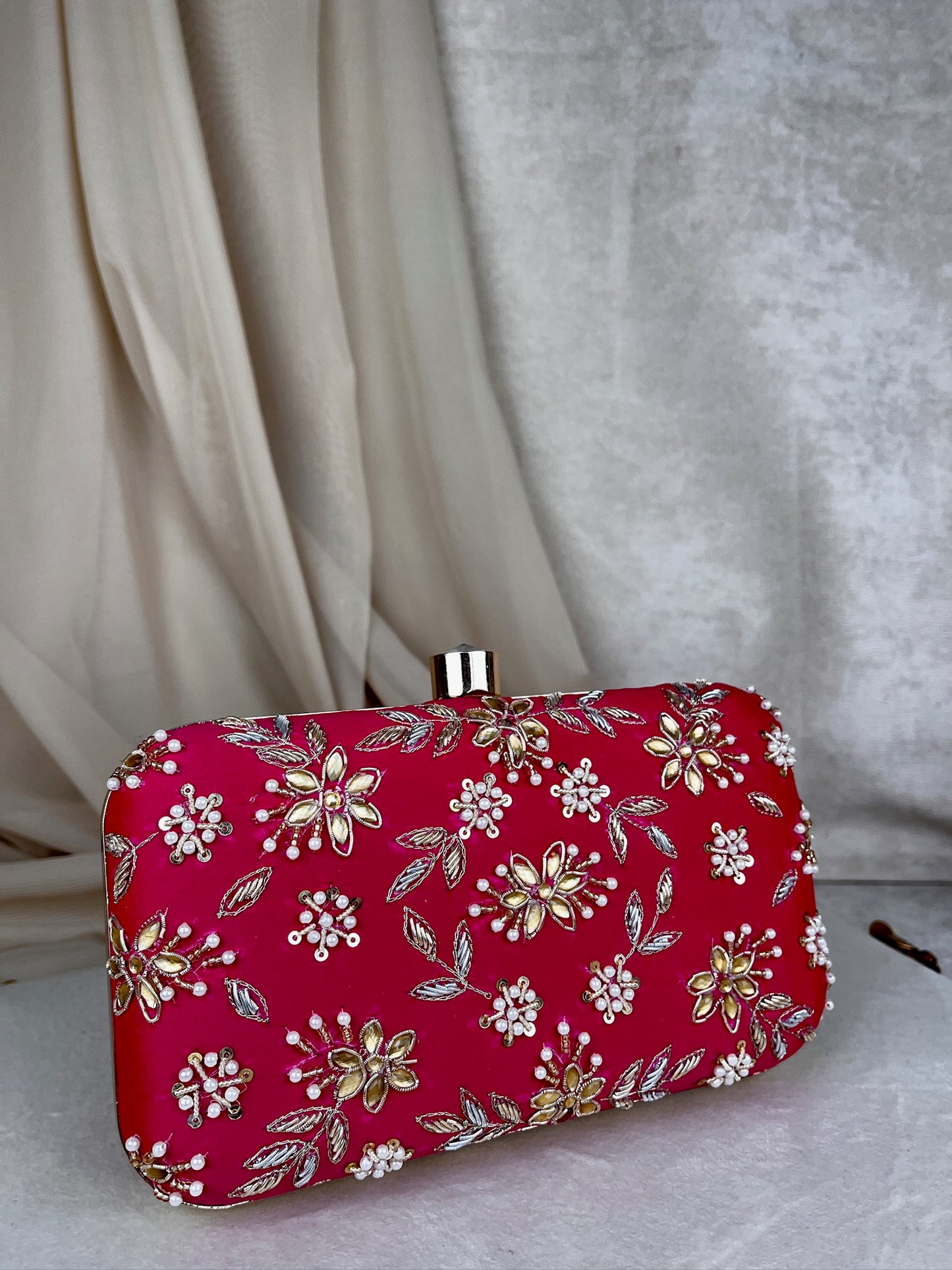 Embroidered Pearl Flower Clutch