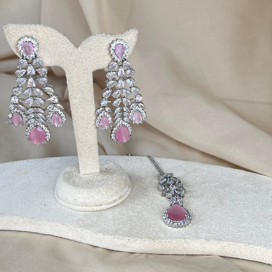 American Diamond | Pink & White Tikka Set