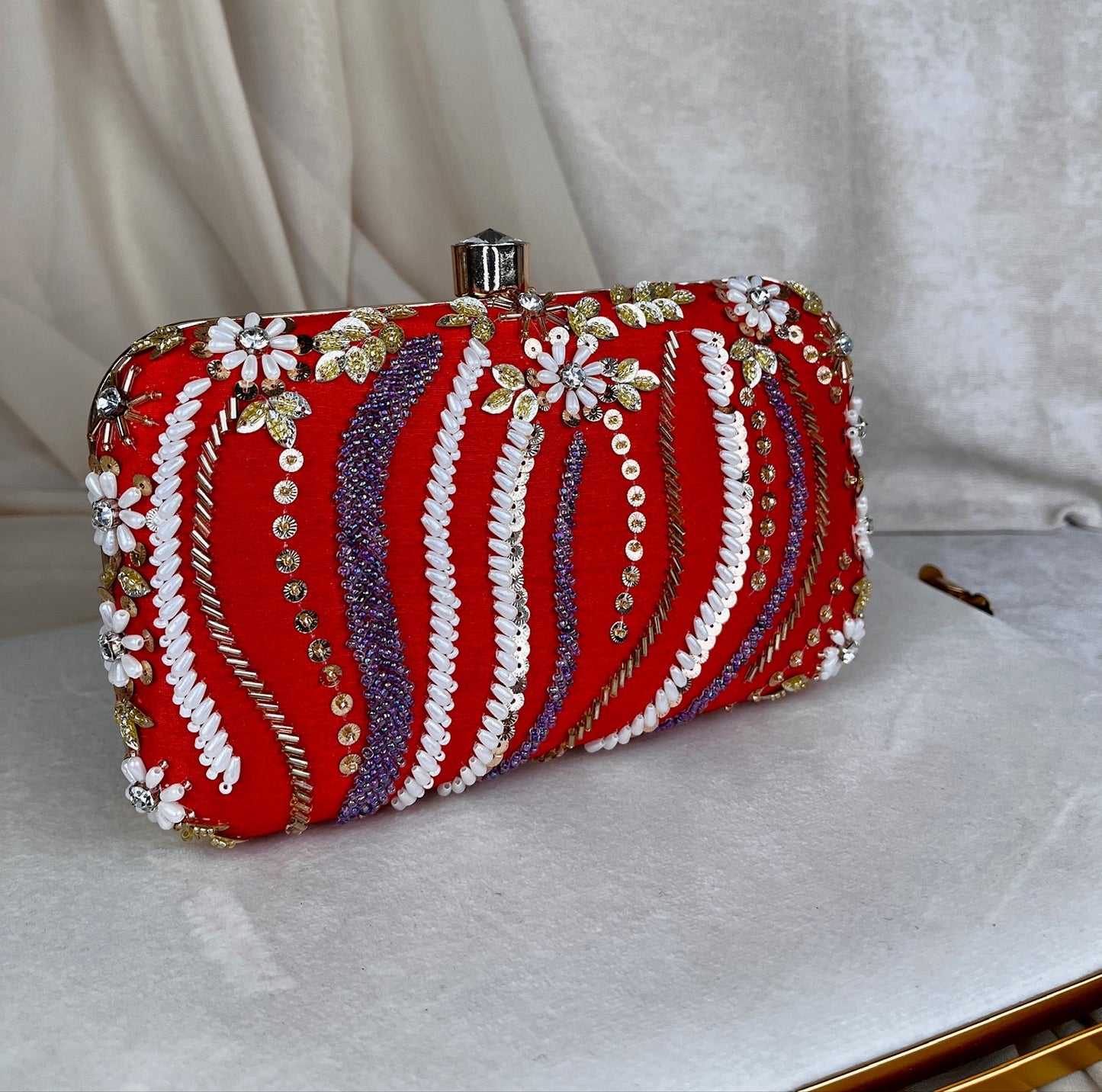 Embroidered Pearl Clutch