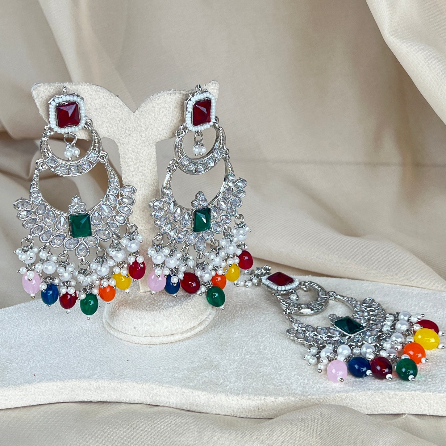 Large Silver Earring and Tikka Set