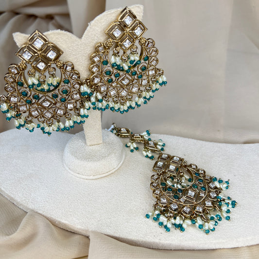 Kundan Oversized Earring and Tikka Set