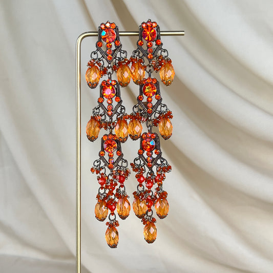 Long Orange Statement Earrings