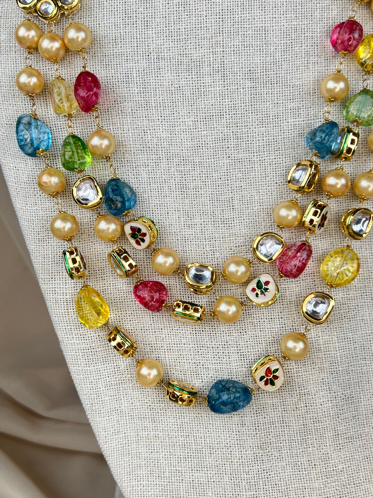 Multicolor Pearl Kundan Layer Mala | Haar | Necklace Set