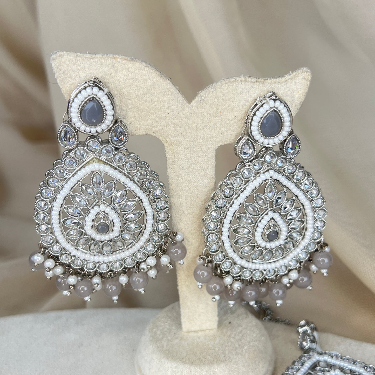 Silver Polki Earring and Tikka Set