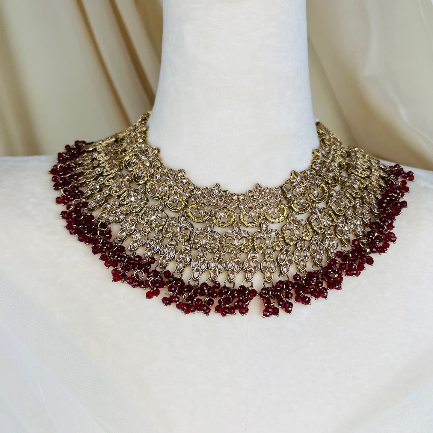 Large Bib Pakistani Style Semi Bridal Set w/Jhoomar