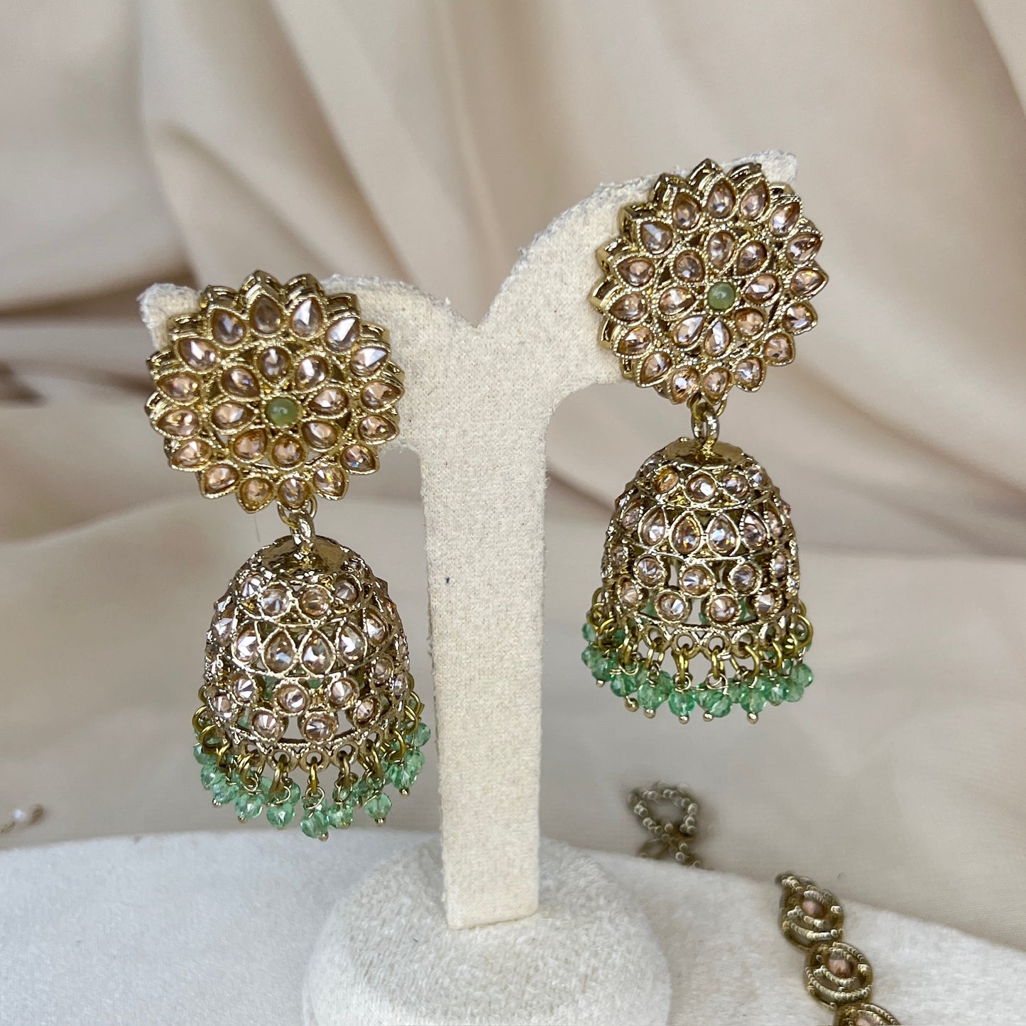 Gold Jhumka Earring & Tikka Set
