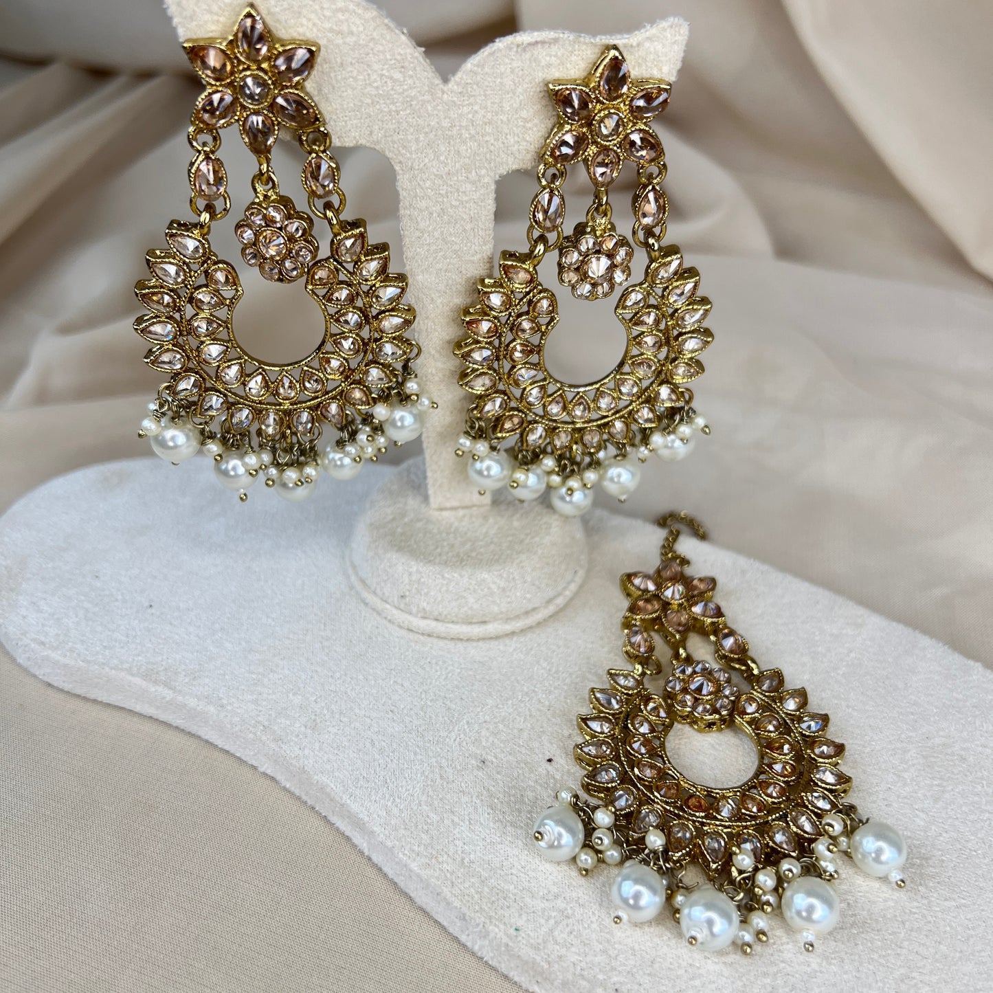Oversized Polki Earring and Tikka Set