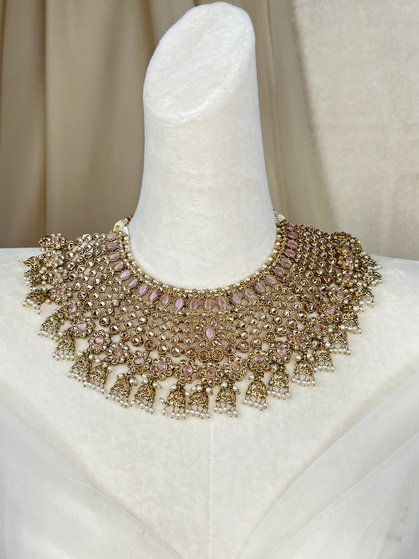 Large Semi Bridal Bib Jhumka Necklace Set