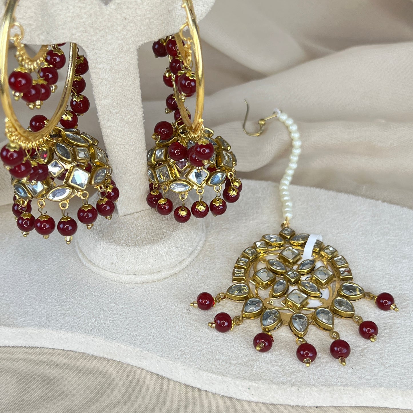 Kundan Jhumka Bali Earring and Tikka Set