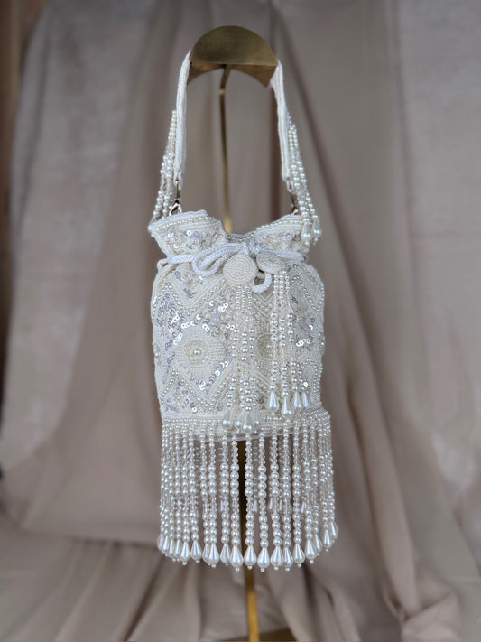 White Beaded Pearl Potli | Purse