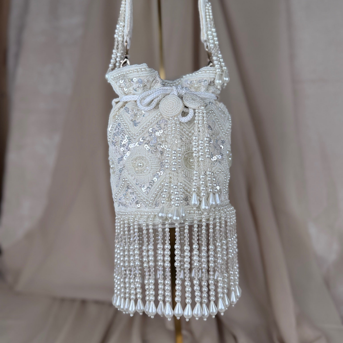 White Beaded Pearl Potli | Purse