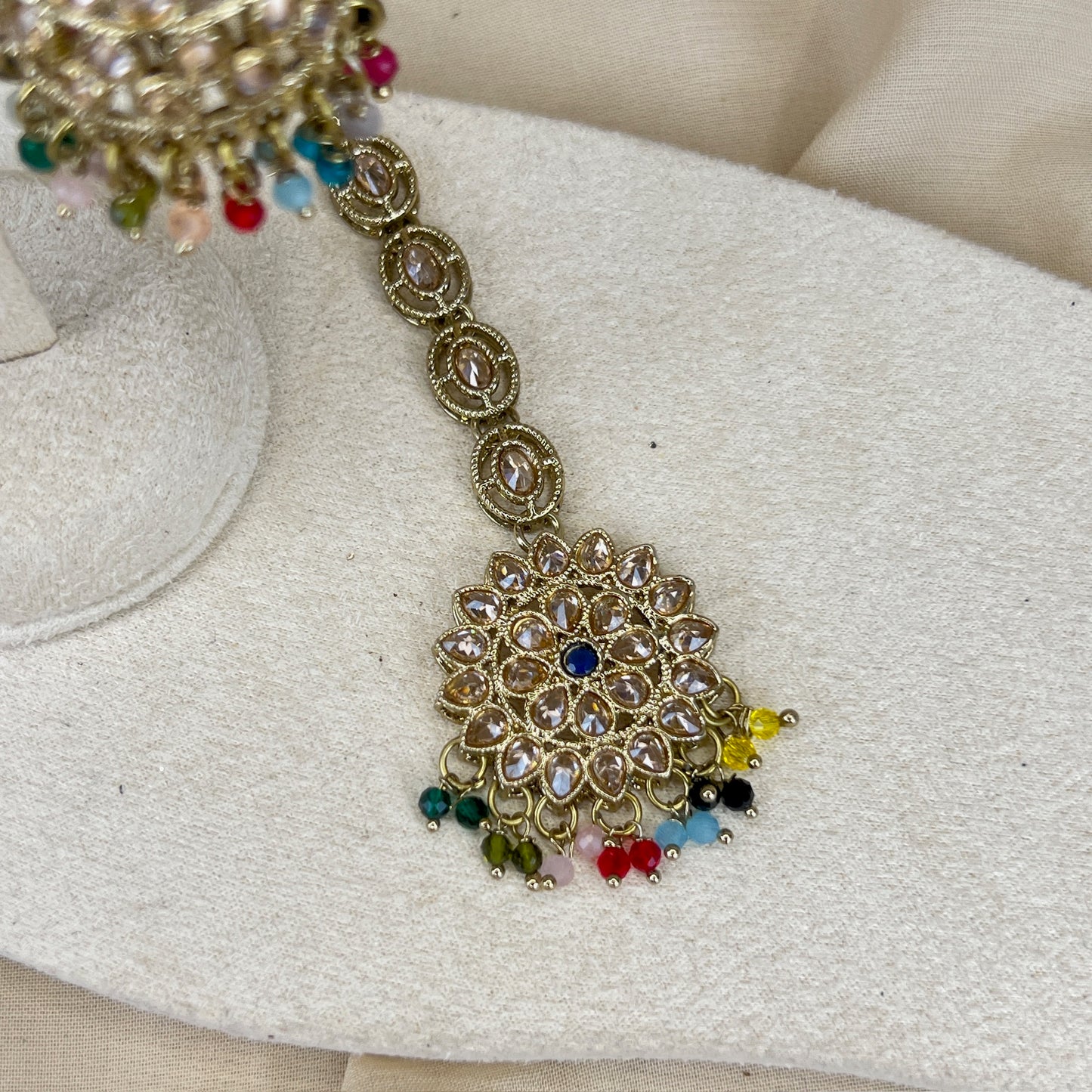 Gold Jhumka Earring & Tikka Set