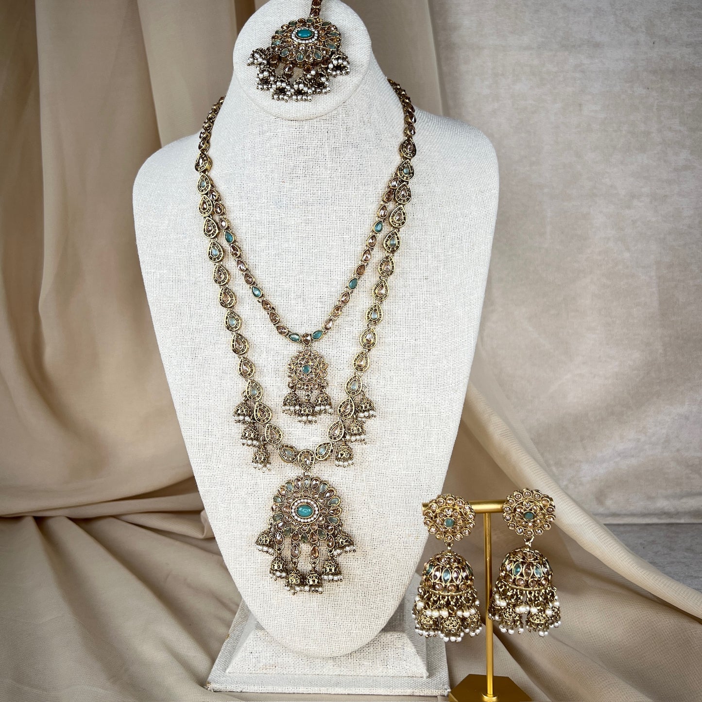 Polki Jhumka Long Necklace Set | Mala | Haar