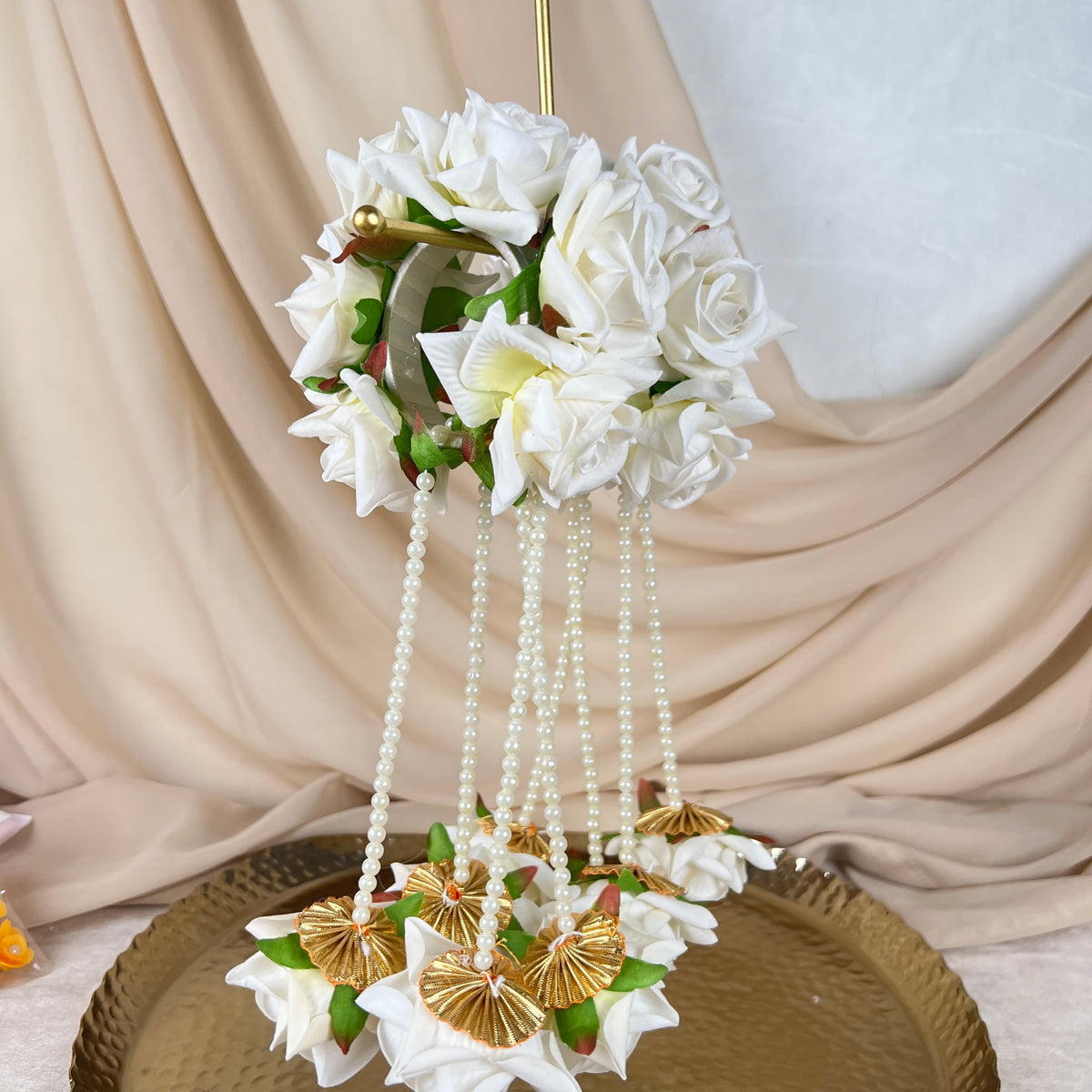 Hand Faux Rose | Baby Breath Gajra w/ Hanging Roses| Bangle Pair