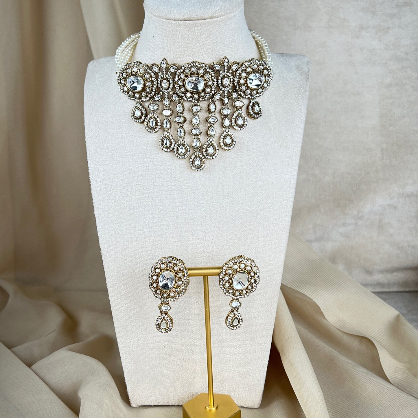 Waterfall Pearl Choker w/Earrings
