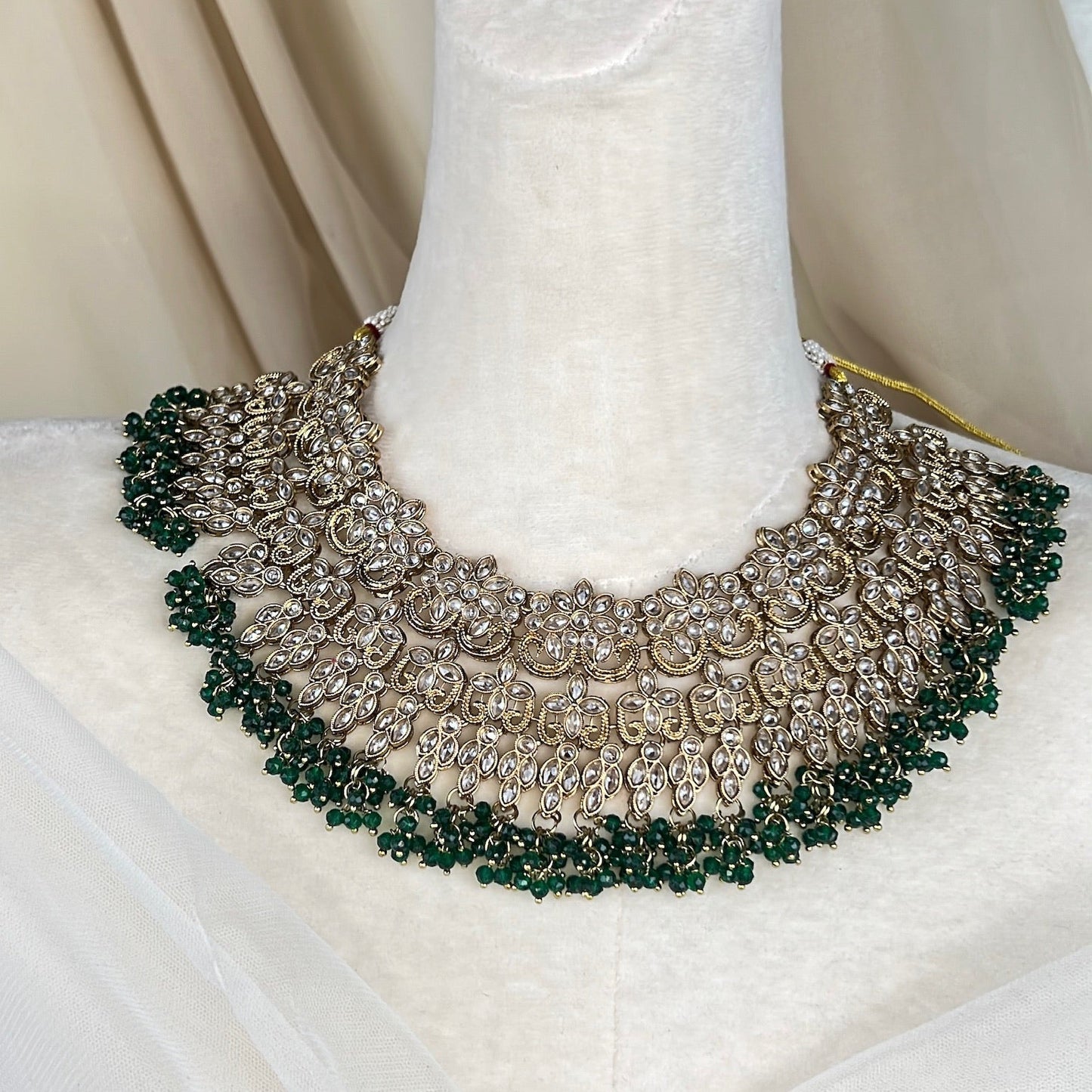 Large Bib Pakistani Style Semi Bridal Set w/Jhoomar