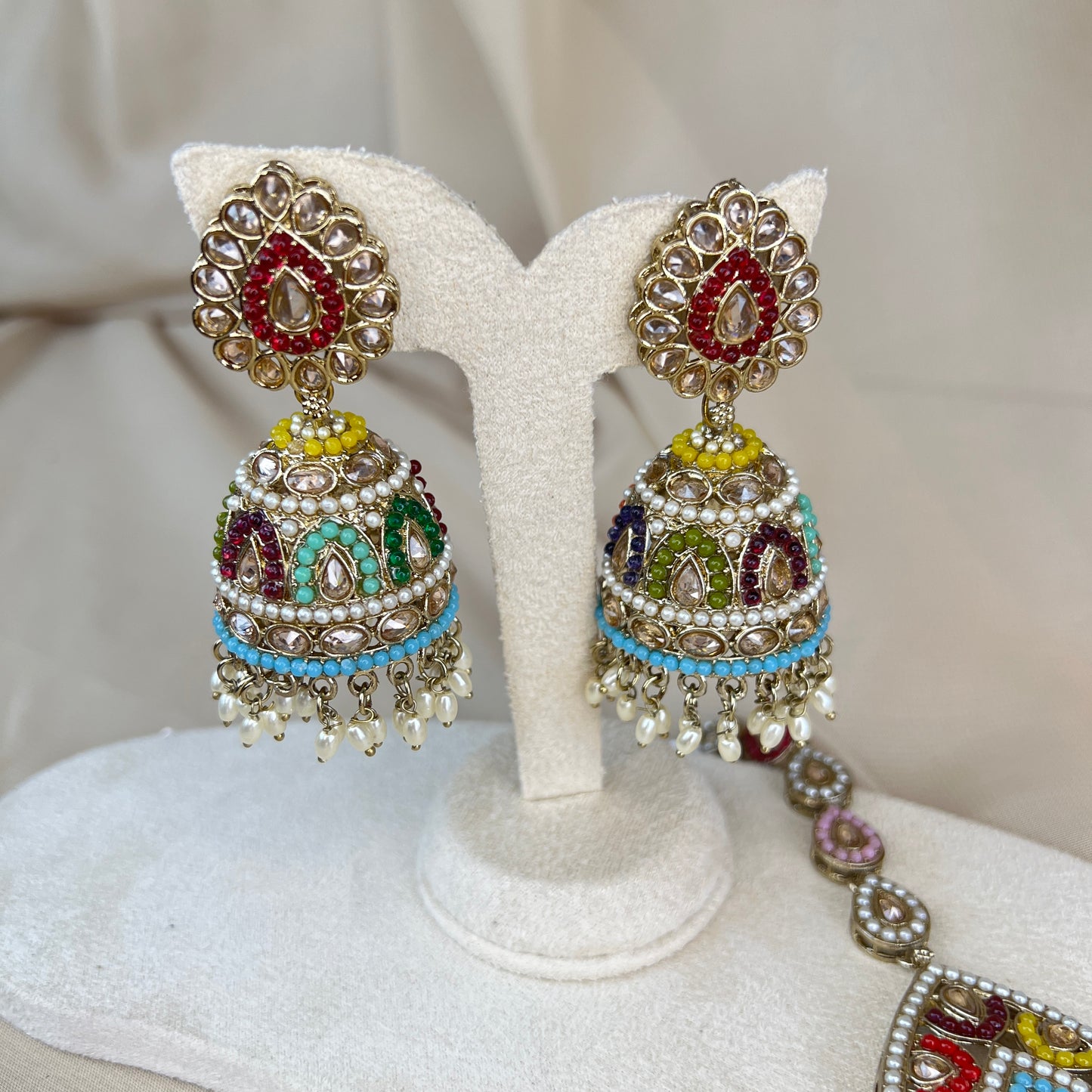 Nauratan Oversized Tikka & Jhumka Earring set
