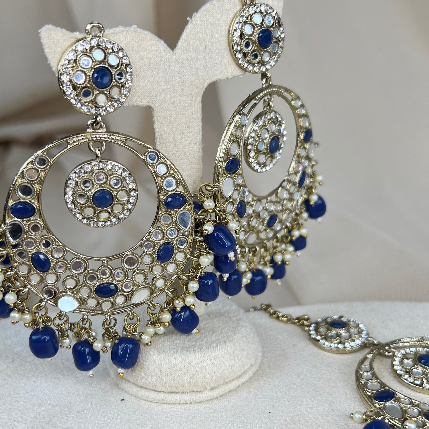Mirrorwork Oversized Earring and Tikka Set