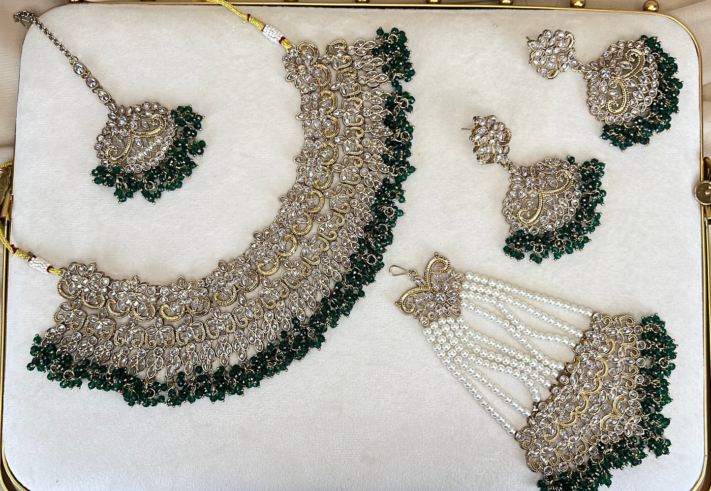 Large Bib Pakistani Style Semi Bridal Set w/Jhoomar