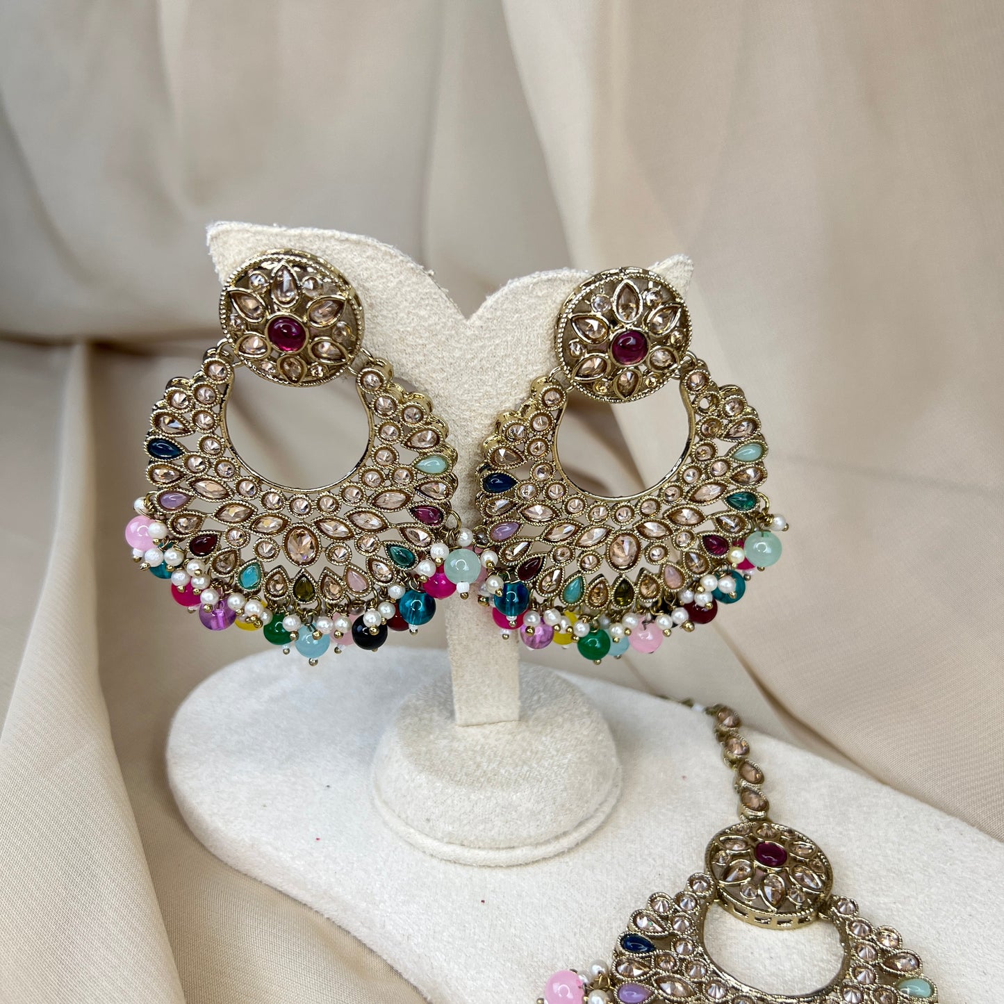 Oversized Gold Earring and Tikka Set