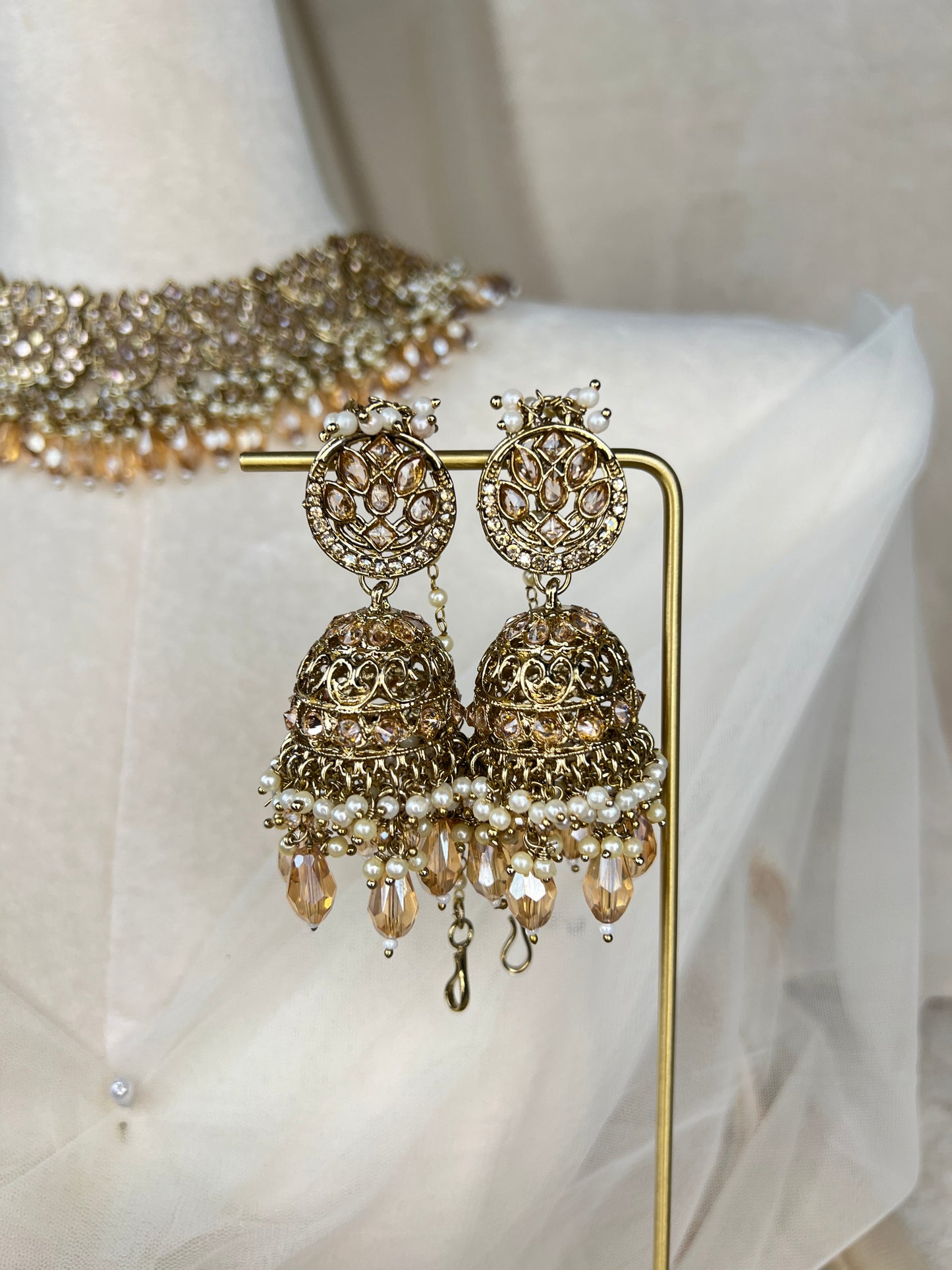 Pakistani Semi Bridal Necklace Set w/Jhommar