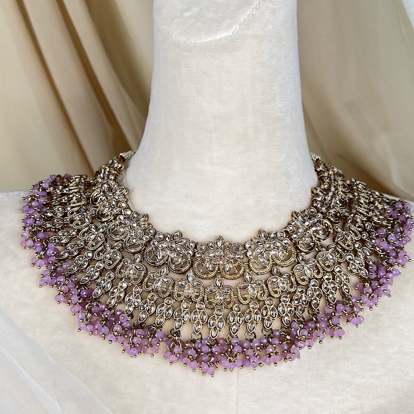 Large Bib Pakistani Style Semi Bridal Set w/Jhoomar