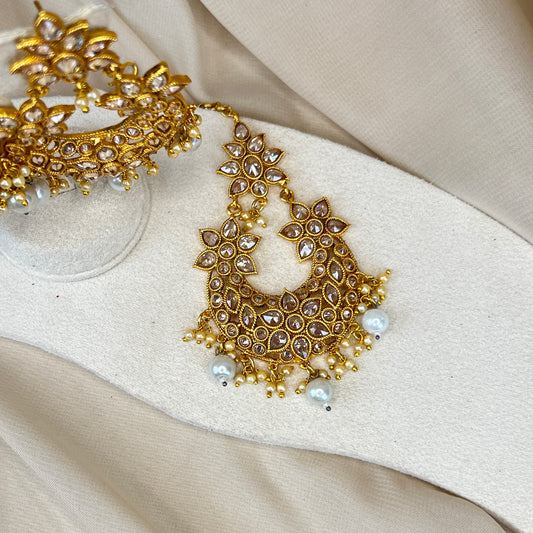 Oversized Polki Earring & Tikka Set