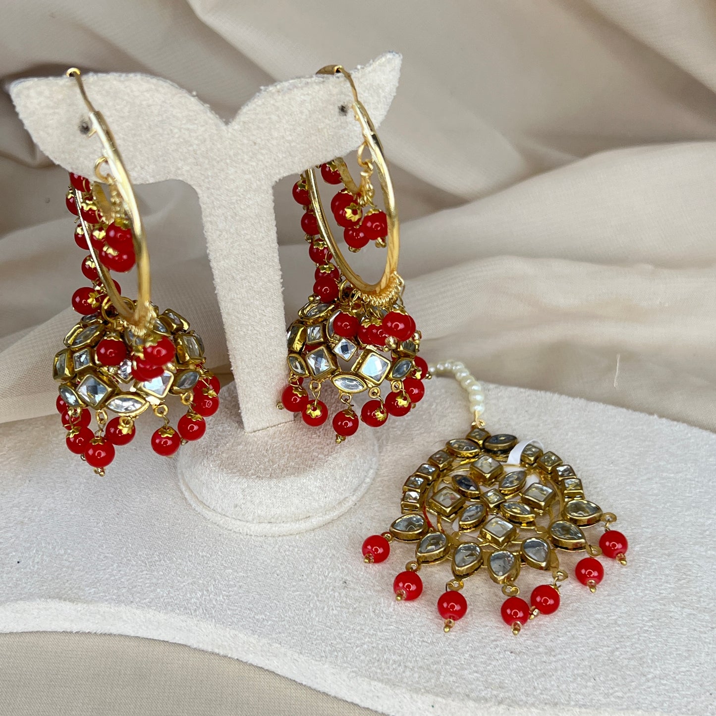 Kundan Jhumka Bali Earring and Tikka Set