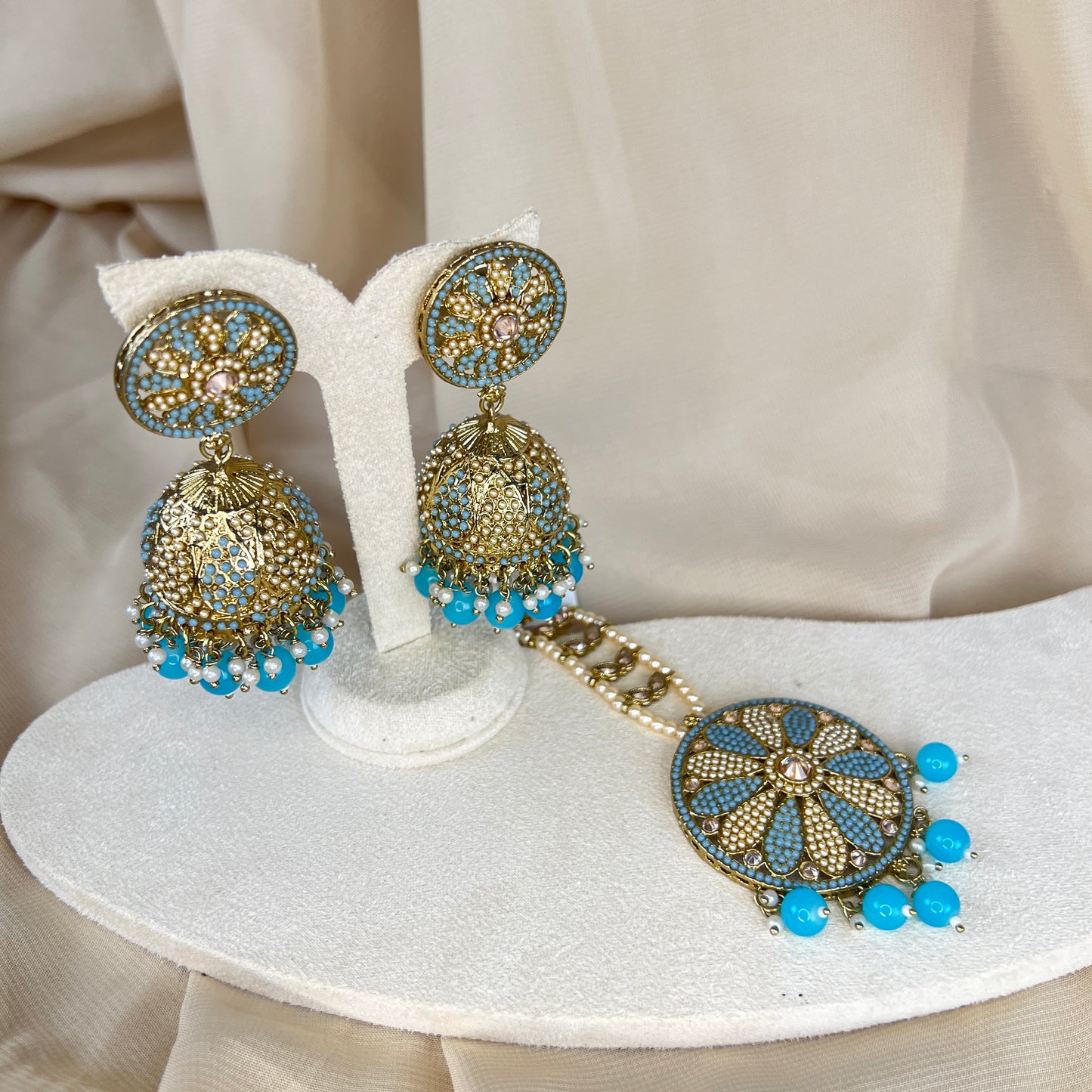 Nauratan Jhumka Oversized Earring and Tikka Set