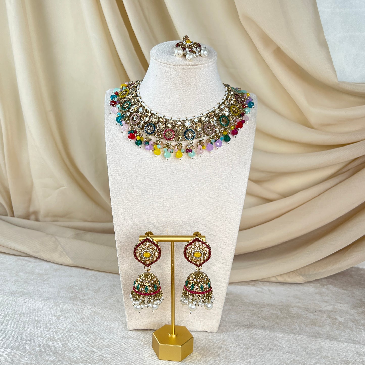 Stone Necklace set with tikka/ jhumka