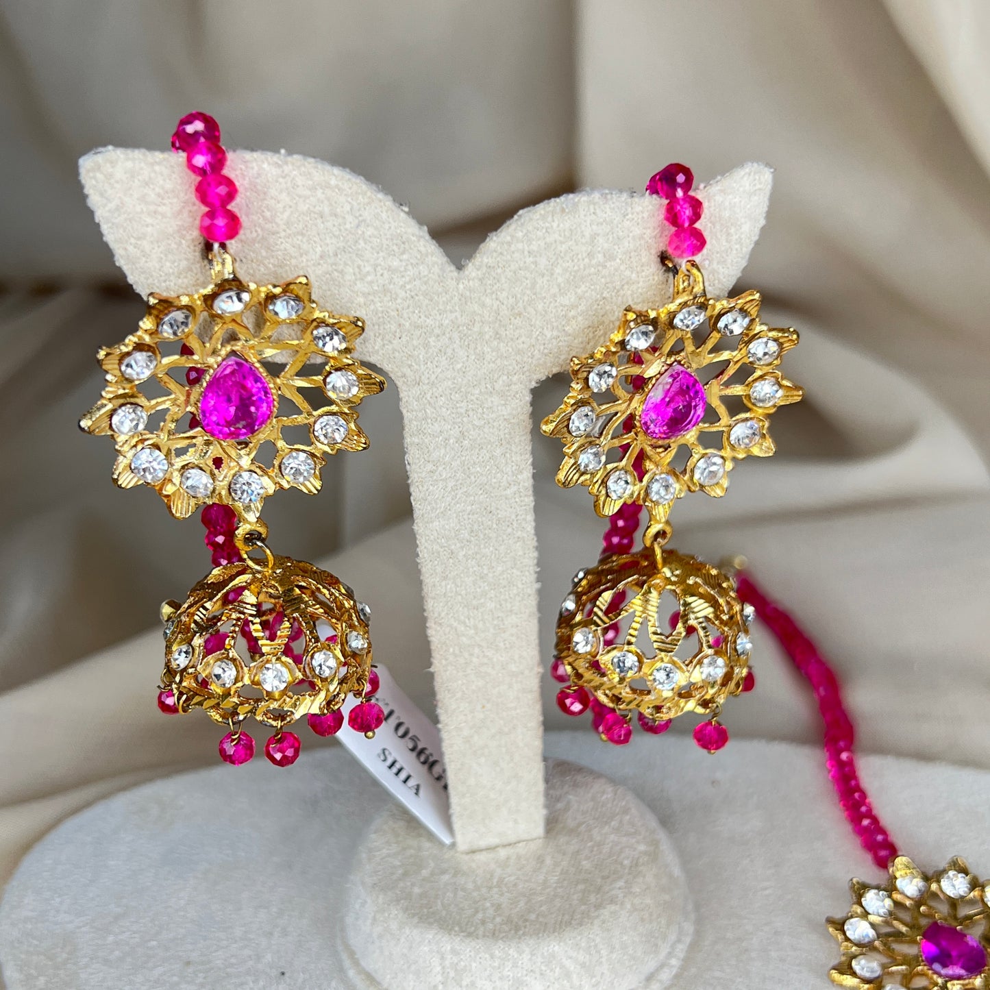 Gold Hyderabadi Style Jhumka Earring & Tikka Set