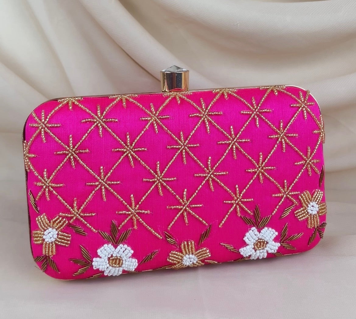 Gold Bead Embroidered Clutch