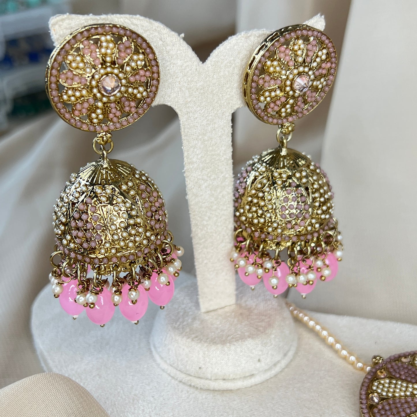 Nauratan Jhumka Oversized Earring and Tikka Set
