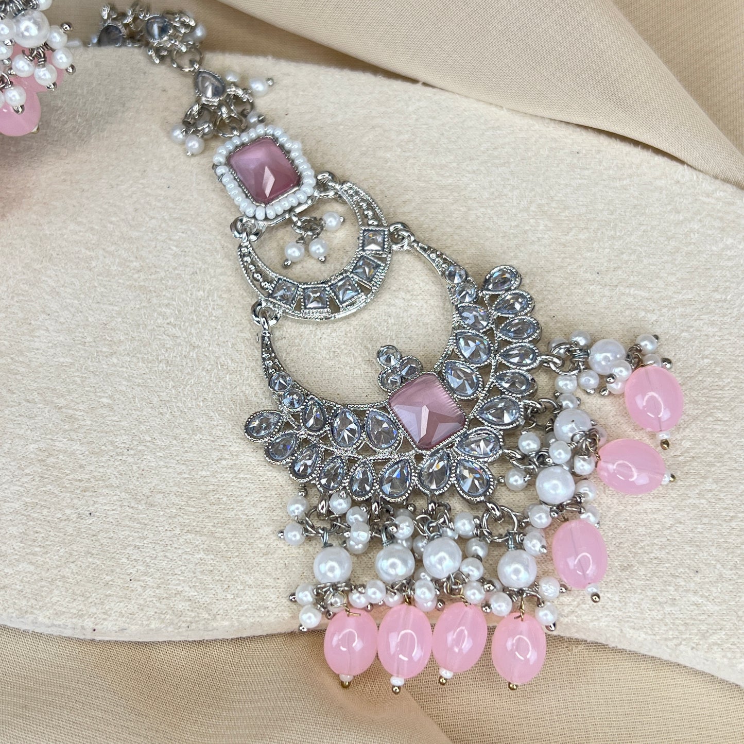 Large Silver Earring and Tikka Set