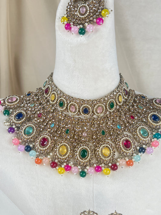 Large Semi Bridal Choker Polki Stone Set