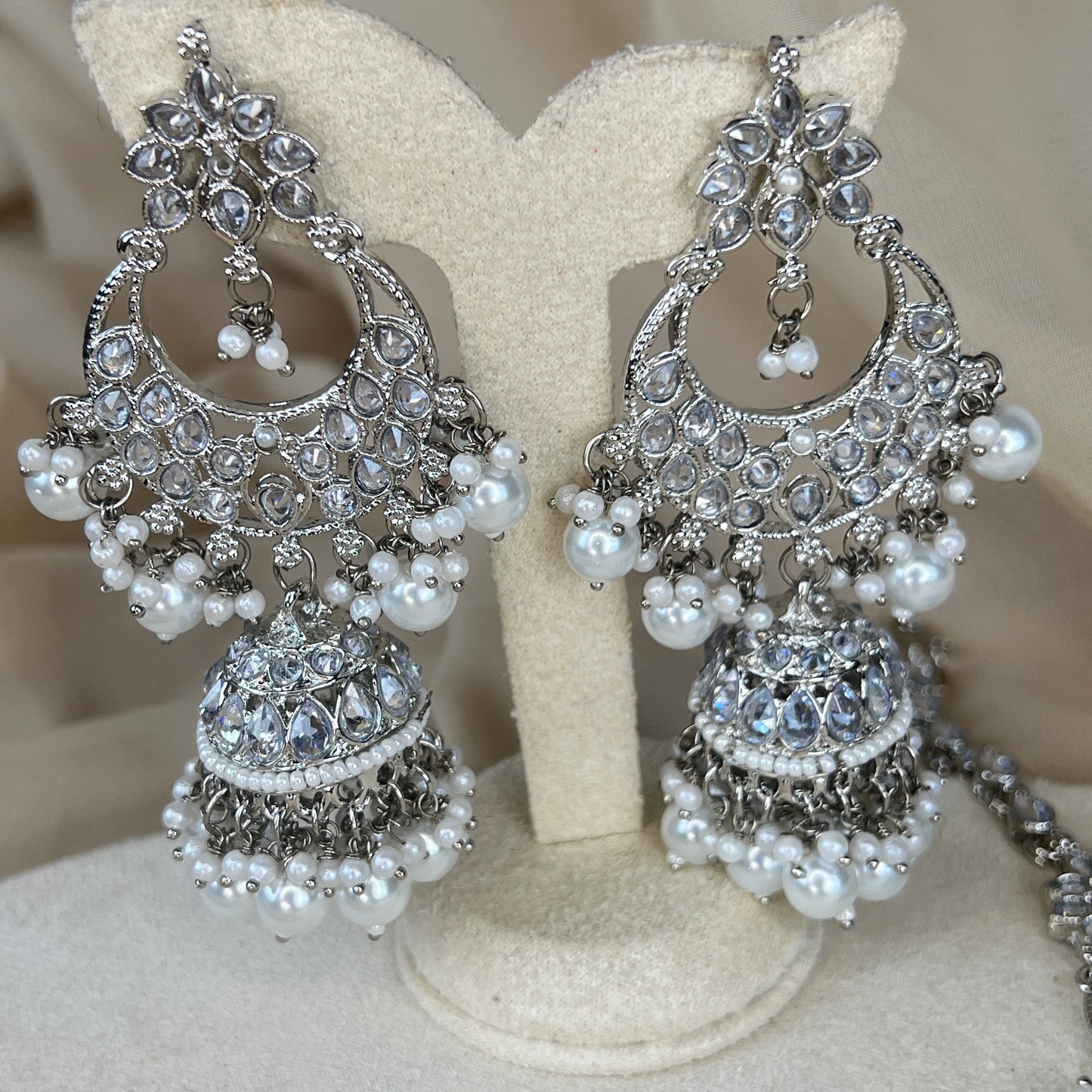 Silver Jhumka Earring and Tikka Set
