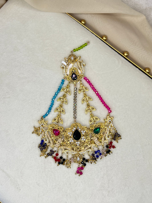 Oversized Multicolor Gold Jhoomar | Side Tikka | Passa