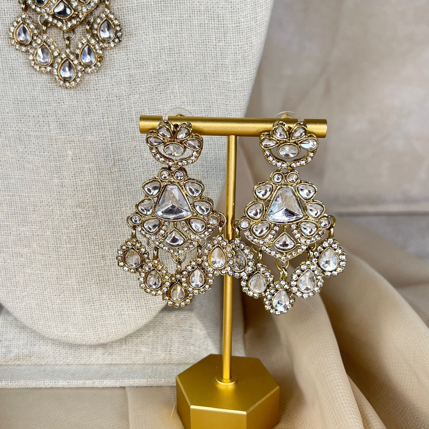White Kundan | Long | Chain Necklace Set