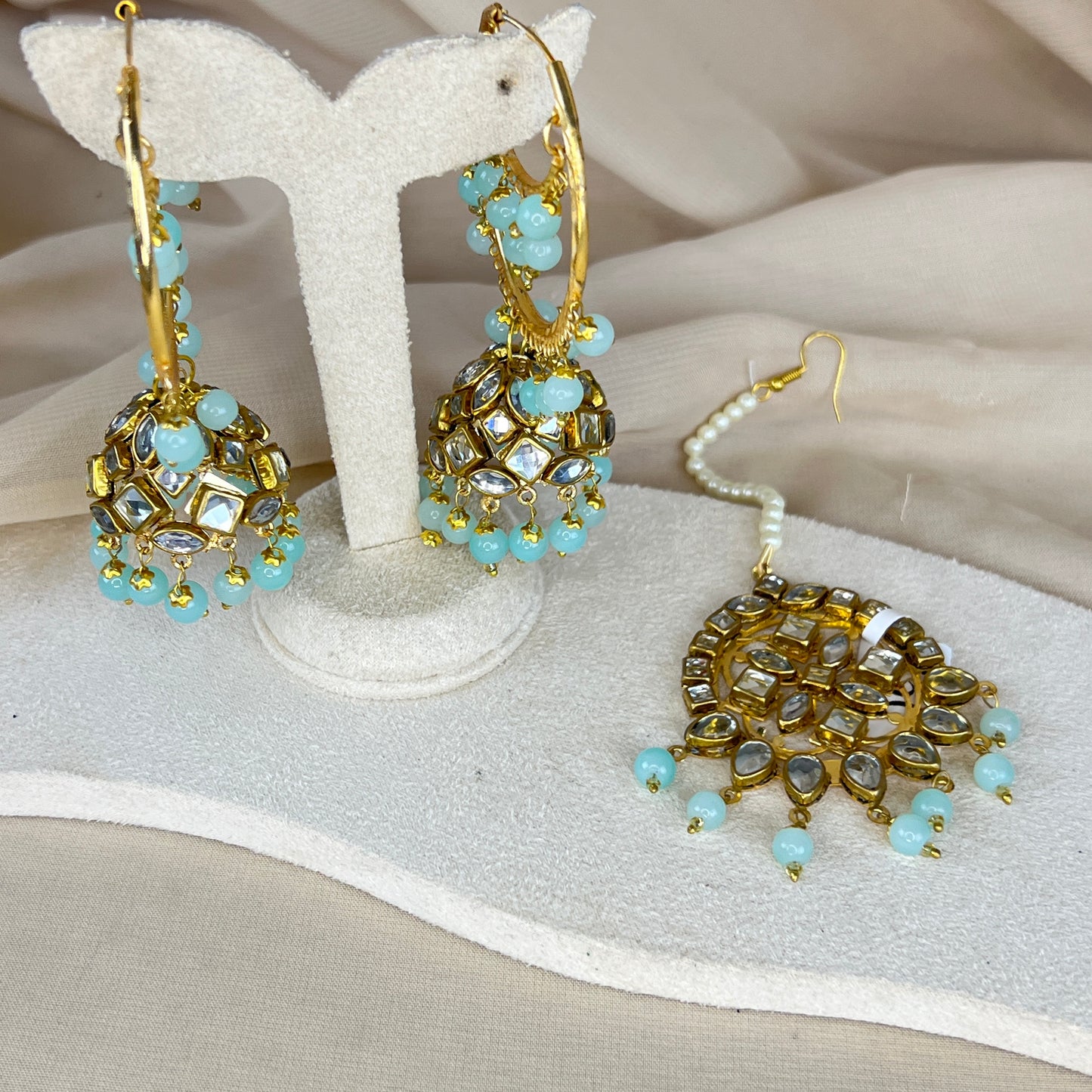 Kundan Jhumka Bali Earring and Tikka Set
