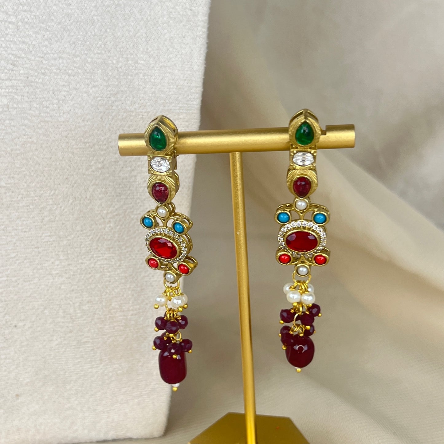 Victorian Kundan Multicolor Necklace Set w/Earrings