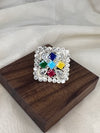 Silver Square Multicolor Ring