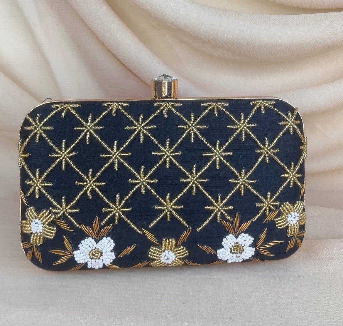 Gold Bead Embroidered Clutch
