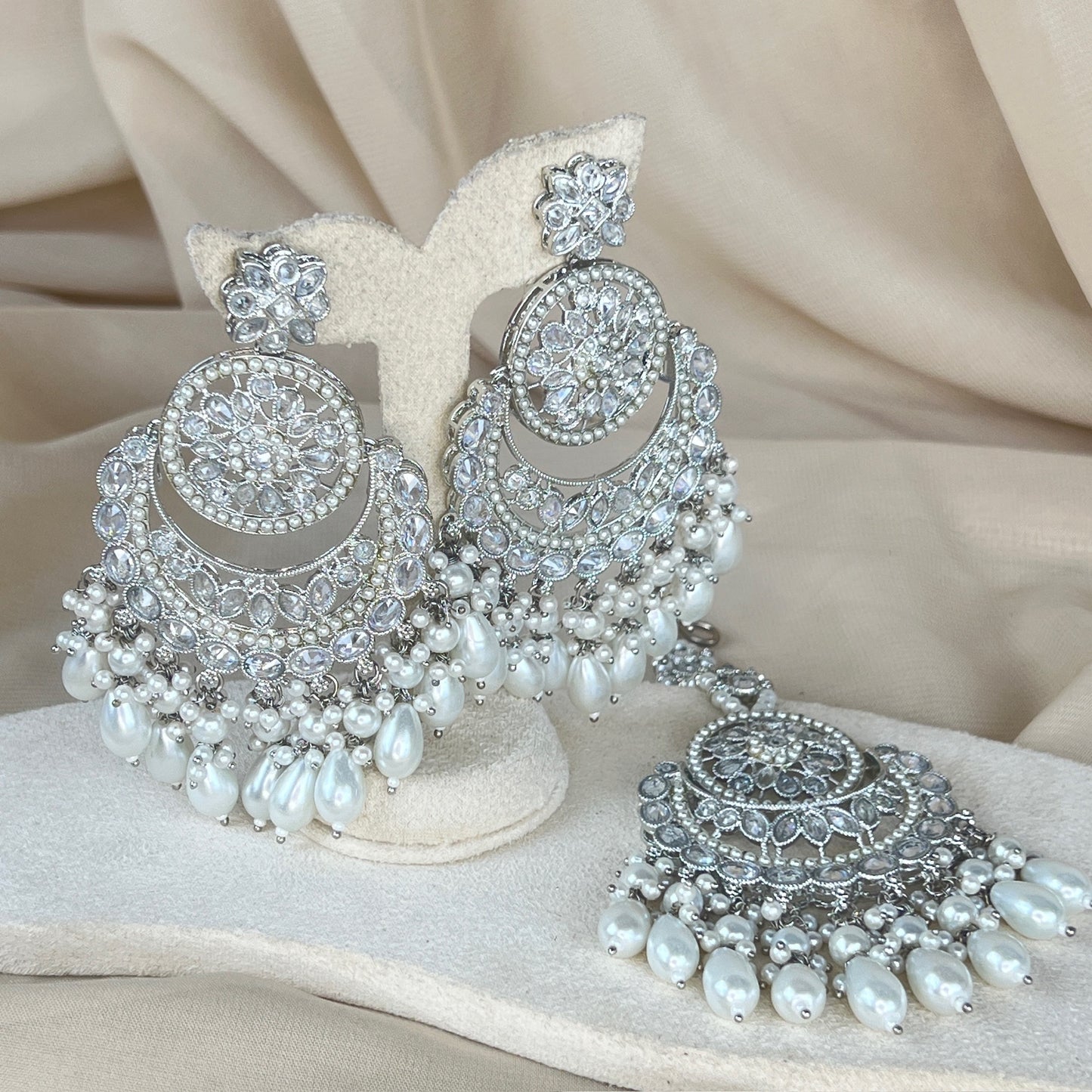 Large Silver Earring & Tikka Set
