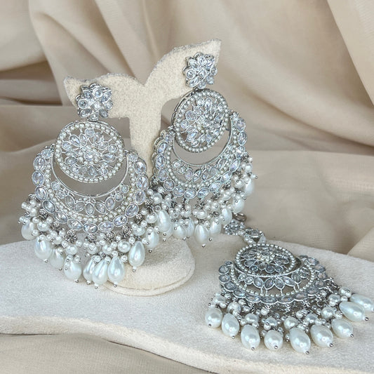 Large Silver Earring & Tikka Set