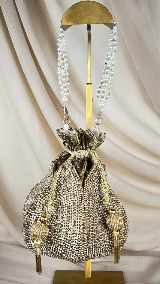 Gold Beaded Lotus Shaped Potli | Purse