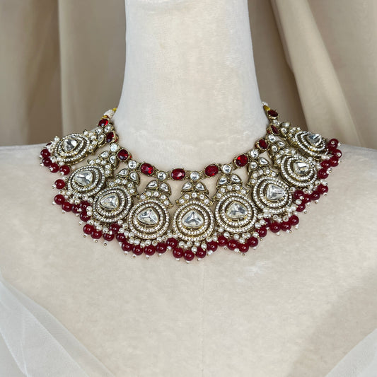 Victorian White Gold Kundan Semi Bridal Set