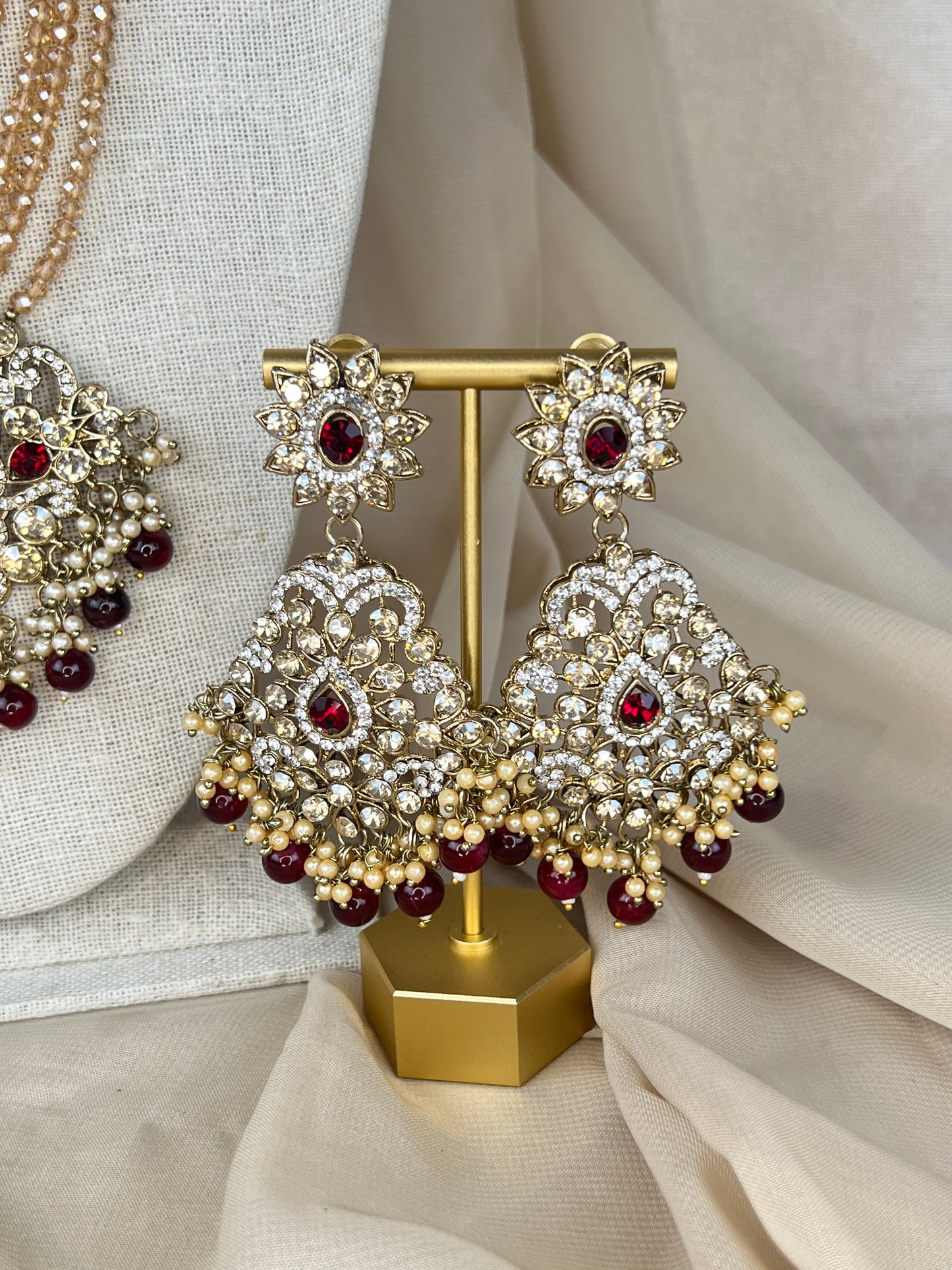 Gold Stone Long Haar Necklace Set