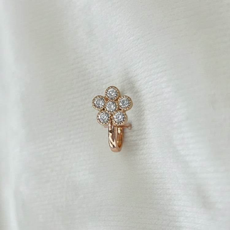 Rose Gold Flower Clip On Nose Pin