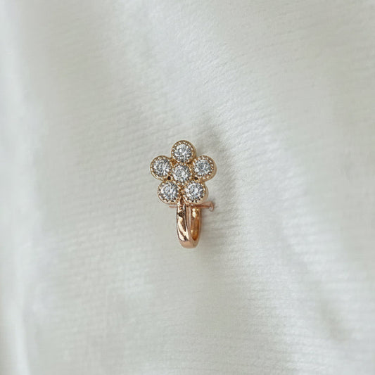 Rose Gold Flower Clip On Nose Pin